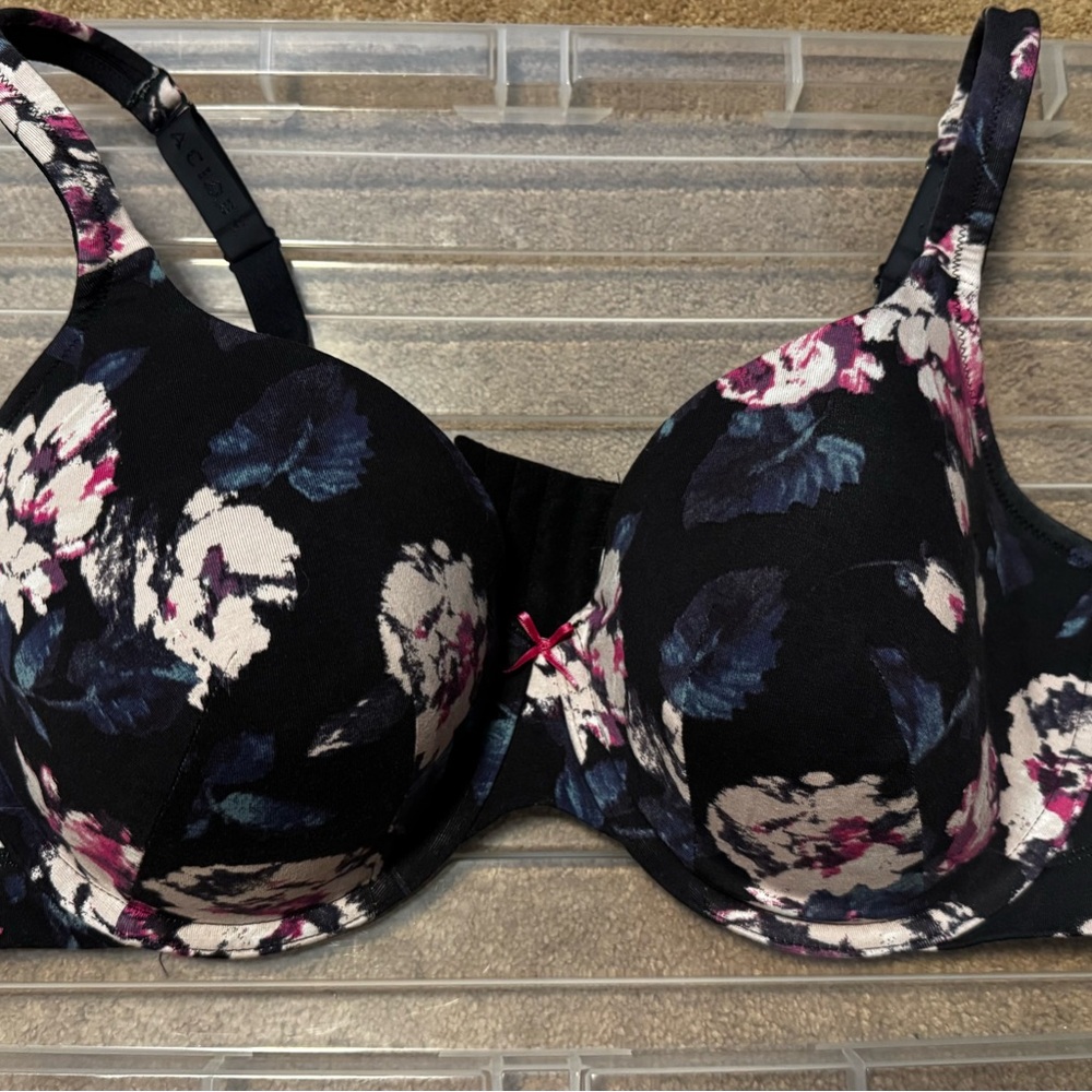 Floral Black Bra